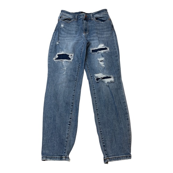 Judy Blue JB82525MD Relaxed Fit Distressed Patch Stretch Jeans Womens Size 11/30 - Picture 1 of 15